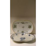 Two Worcester kidney shaped dishes, 26cm (10.25 in) wide (2)  The blue and white dish has two