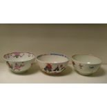 Three Lowestoft bowls, 15.5cm (6 in) diameter (3)  The coloured bowls each have a hair crack and the