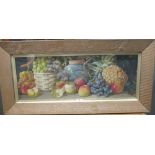 A Dudley (British, 19th Century), Still life of a pineapple, grapes, apples, signed lower right "A