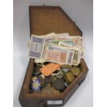 A mixed collection of coins and medallions and five Victory medals (WWI); an enamelled silver