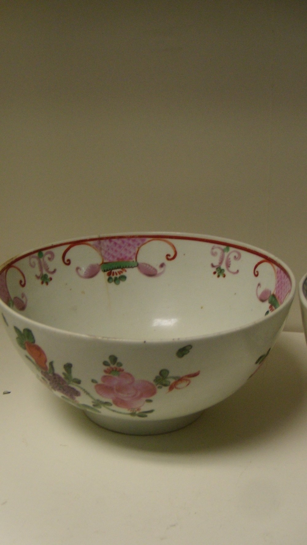 Three Lowestoft bowls, 15.5cm (6 in) diameter (3)  The coloured bowls each have a hair crack and the - Image 2 of 4