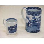 An 18th century Liverpool blue and white coffee can together with a blue and white pearlware mug