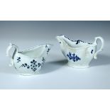 A Pennington's Liverpool blue and white sauce boat  There is a 1cm hair crack to the spout tip and