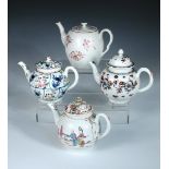 A Worcester tea pot and cover painted with a Chinese family greeting a carrier (2)  There is a
