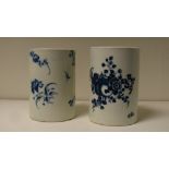 Two Worcester blue and white mugs, 12cm (4.75 in) high (2)  The painted mug has a crack through