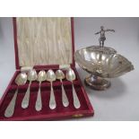 An Augsburg silver (?) bowl and three cased sets of six tea spoons