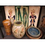 A Glyn College Derby vase, A David Ealch bowl, three wall plaques etc