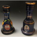 Two Turkish blue glass hookah pipe bases