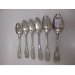 A set of six George IV silver fiddle pattern teaspoons by Solomon Royes, London 1822, initialled,