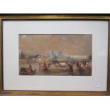 View on the Rhine, signed lower right "Stanfield", watercolour, 21 x 39 cm. Browned with spots of