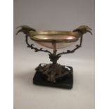 A 19th century gilt metal and mother-of-pearl tazza