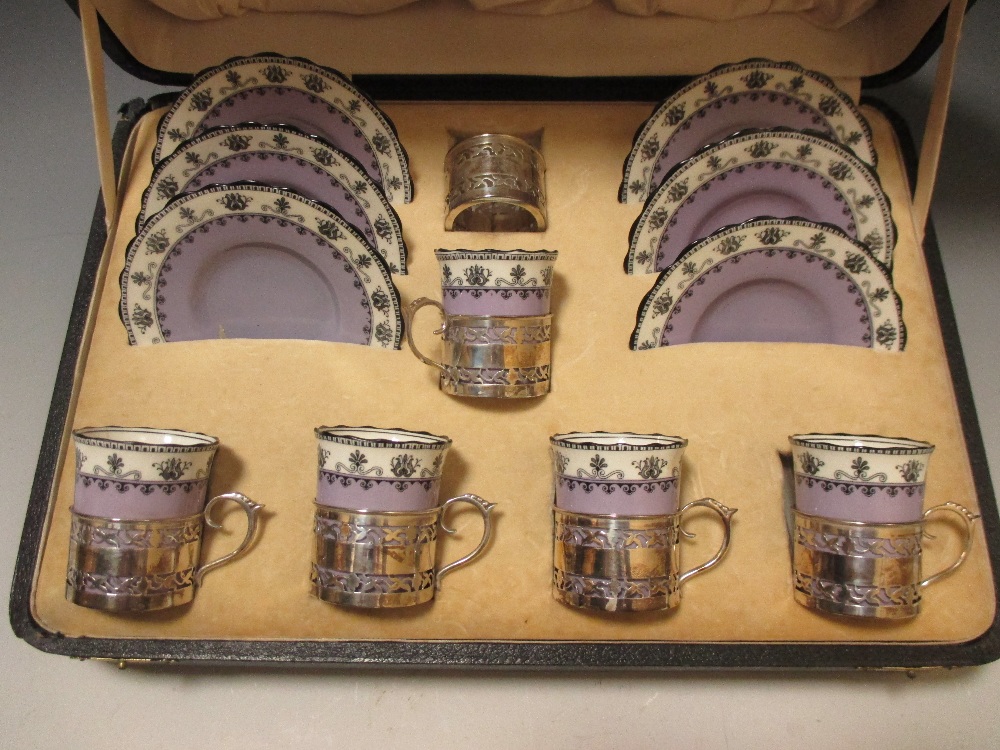 Silver mounted Ainsley coffee service, cased (incomplete)