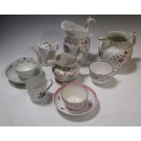 Four various jugs together with 18th century tea wares (10)