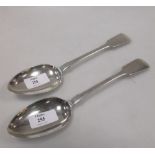 A pair of mid Victorian silver fiddle pattern tablespoons by Thomas Sewell, Newcastle 1850, 22.