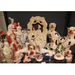 Various Staffordshire pottery figures and other items