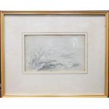 Attributed to James Gooch (1819-1837), river scene, grey washes detailed in white and 19th century