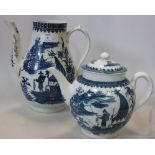 A Worcester 'Fisherman' pattern coffee pot, tea pot and cover (3)  The tea pot has filled nick on