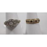 An 18ct illusion set diamond ring, size M together with an 9ct gemset ring (2)