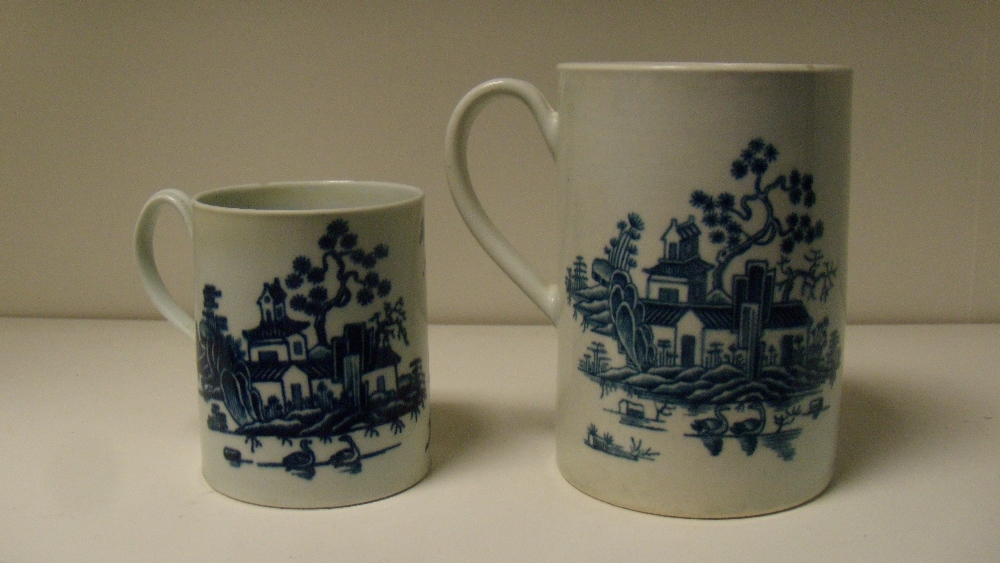 Two Worcester blue and white mugs, the pint and half pint sizes similarly printed, 12cm (4.75 in) - Image 2 of 3