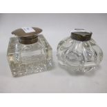 A cut glass and silver mounted inkwell and another inkwell (2)