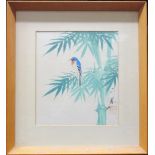 A Chinese painting of wisteria and a Japanese painting of a kingfisher perched on bamboo,