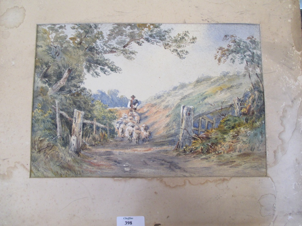 T.H. Ford, driving sheep along a lane, 31 x 21cm, unframed - Image 2 of 3