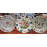 Two Chinese painted dishes and a Continental outside-decorated dish (3)