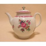 An 18th century Worcester pink scale floral tea pot and cover