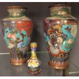 A pair of Chinese cloisonne vases and another (3)