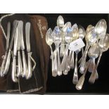 Assorted flatware including eight American deco style thread pattern metalwares grapefruit or