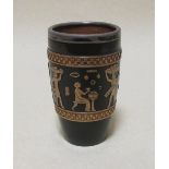 A silver mounted Doulton beaker with Egyptian style decoration