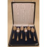 A cased set of six silver rattail spoons by Atkinsons