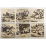 A set of six Minton tiles decorated with cattle, sheep and a donkey