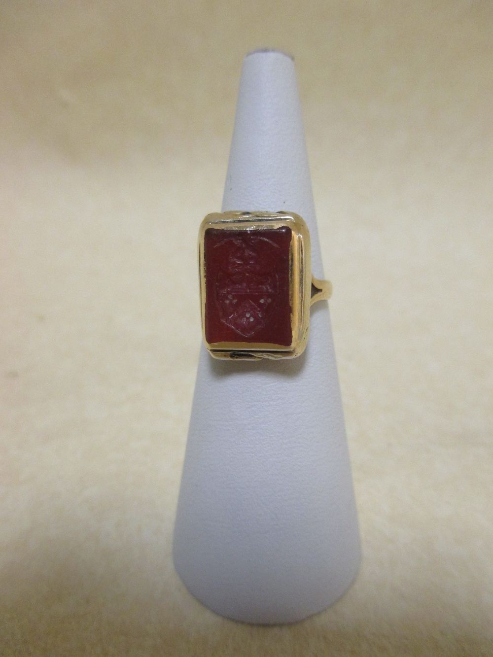 A two row diamond ring set in 18ct gold, size N-O, together with a cornelian seal ring and a loose - Image 2 of 5