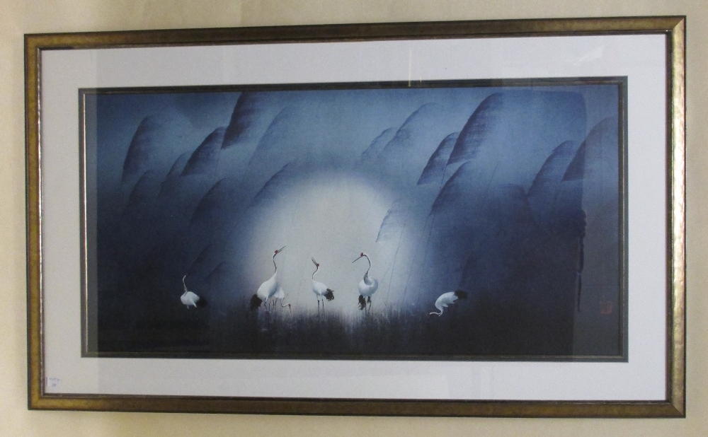 Three chinese paintings of herons is flight - Image 2 of 2