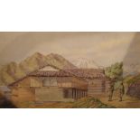 A pair of watercolours of Indian hill top scenes, 25 x 41.5 cm (2)