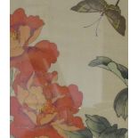 Two chinese paintings on silk - one depicting fish, 120cm x 80cm, and the other depicting flowers,
