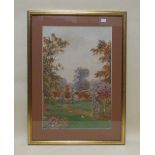 James Matthews - A Sussex garden in bloom, signed lower centre, watercolour, 31 x 34 cm