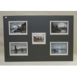 Claude Robinson (20th Century) - Five prints of harbour scenes framed as one, each signed in pencil,