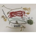 A coral necklace, another, and various filigree jewellery