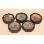 Five framed Pratware pot lids