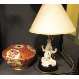 A 19th century Coalport type pot pourri bowl and a figural table lamp