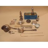 A quantity of silver and EPNS wares including an ink stand, salt and pepper shakers and other items