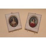 A pair of oval portrait miniatures of ladies signed 'Ross', inscribed to the reverse 'Helen