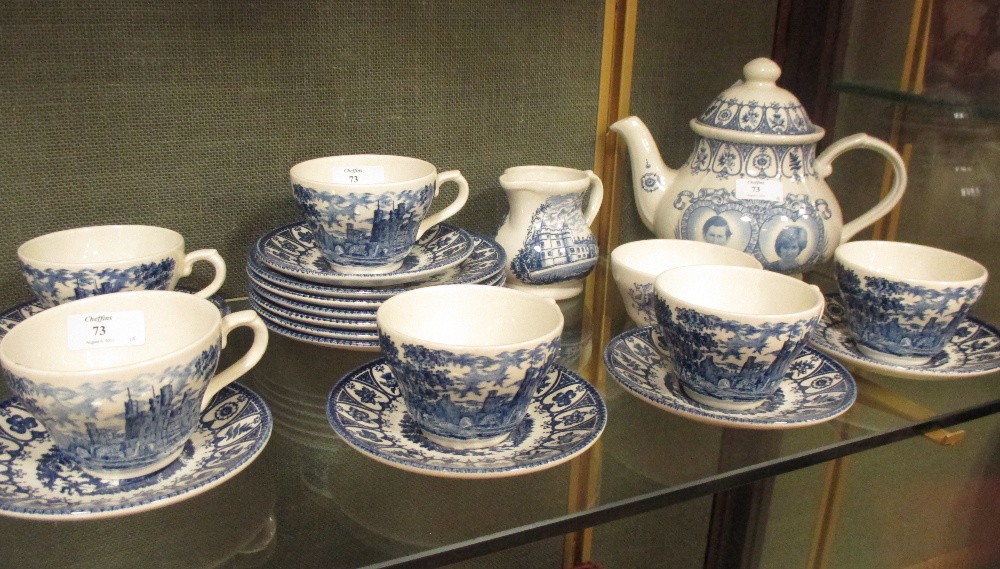 A James Broadhurst Prince Charles' wedding blue and white tea service for six, seven glass inkwells, - Image 2 of 2