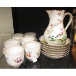 A set of six Meissen floral coffee cups and saucers together with a jug