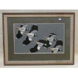 Robert Gillmoor, Migrating Lapwings, linocut and another ornothological print (2)
