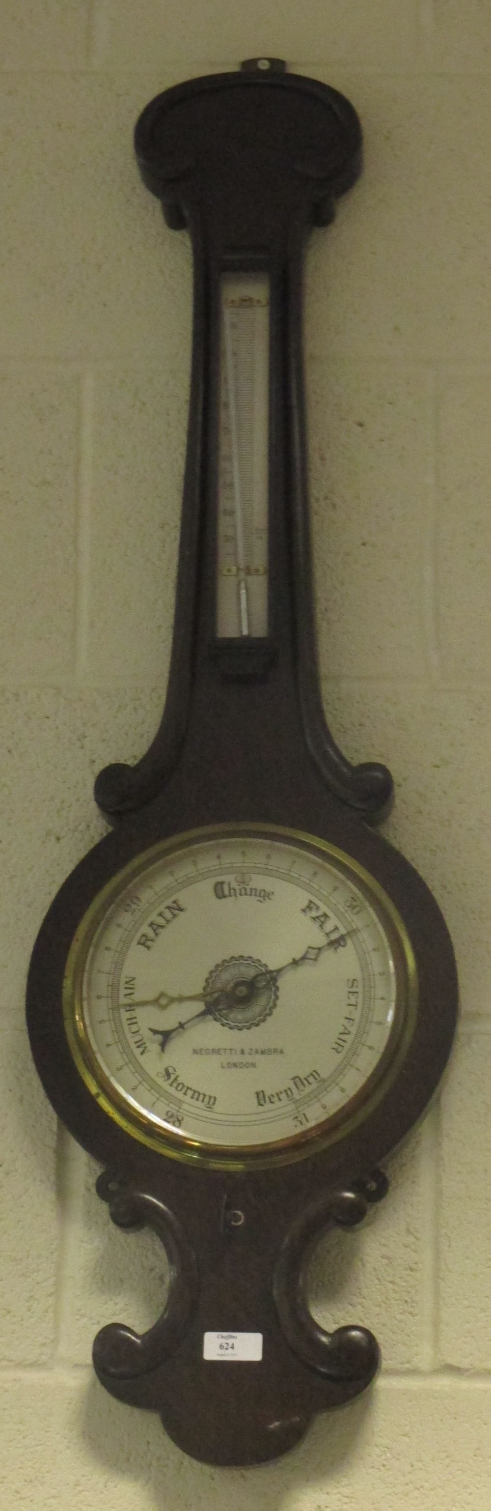 A Negretti and Zambra ebony cased banjo barometer