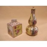 A Dresden double gourd vase and cover together with a square jar similarly painted