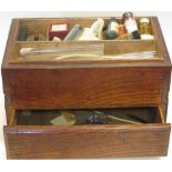 A late 19th century box and another containing various scientific and artists materials, bygones etc